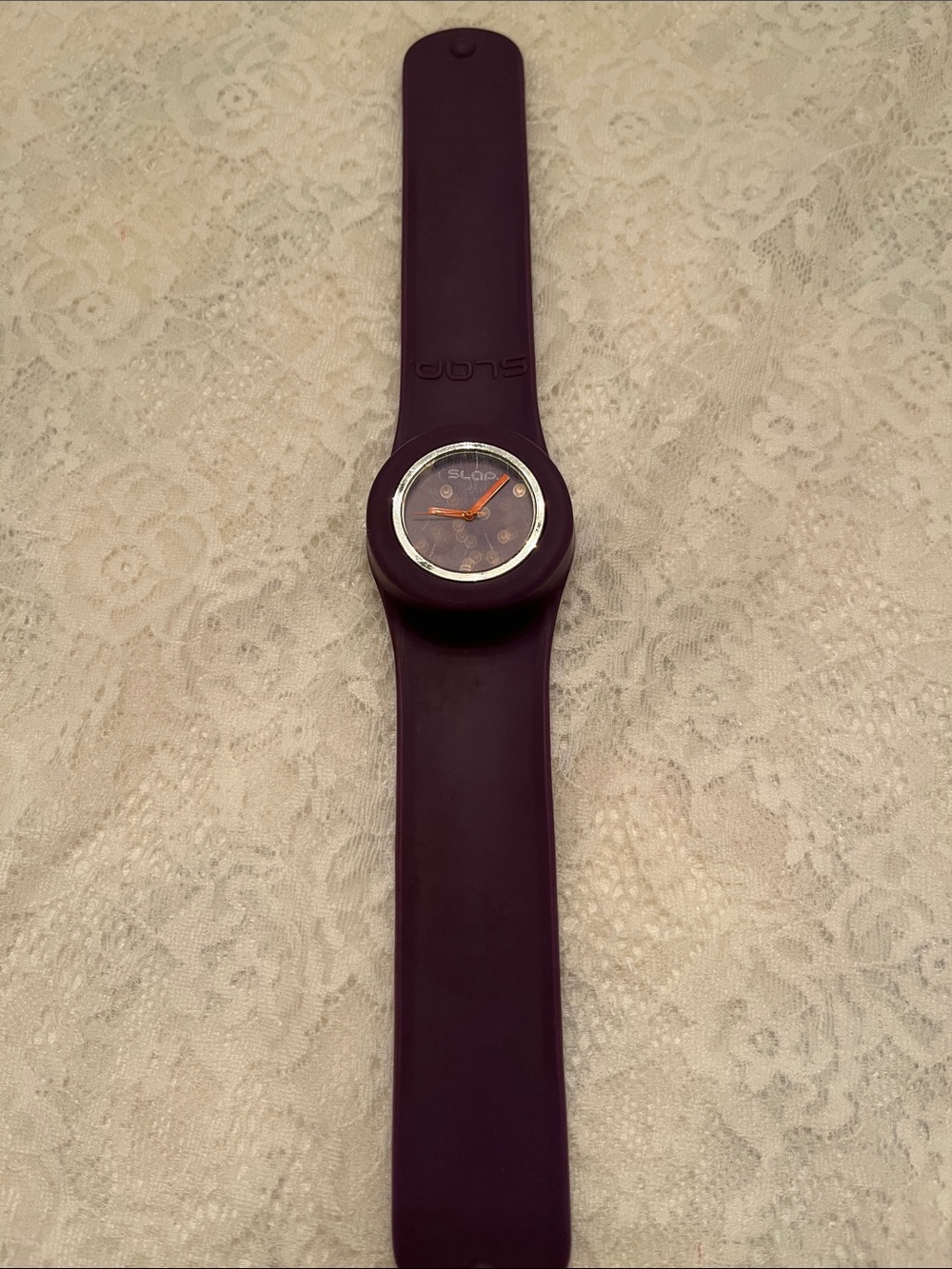 VTG Slap Watch in Deep Plum with Orange Hands